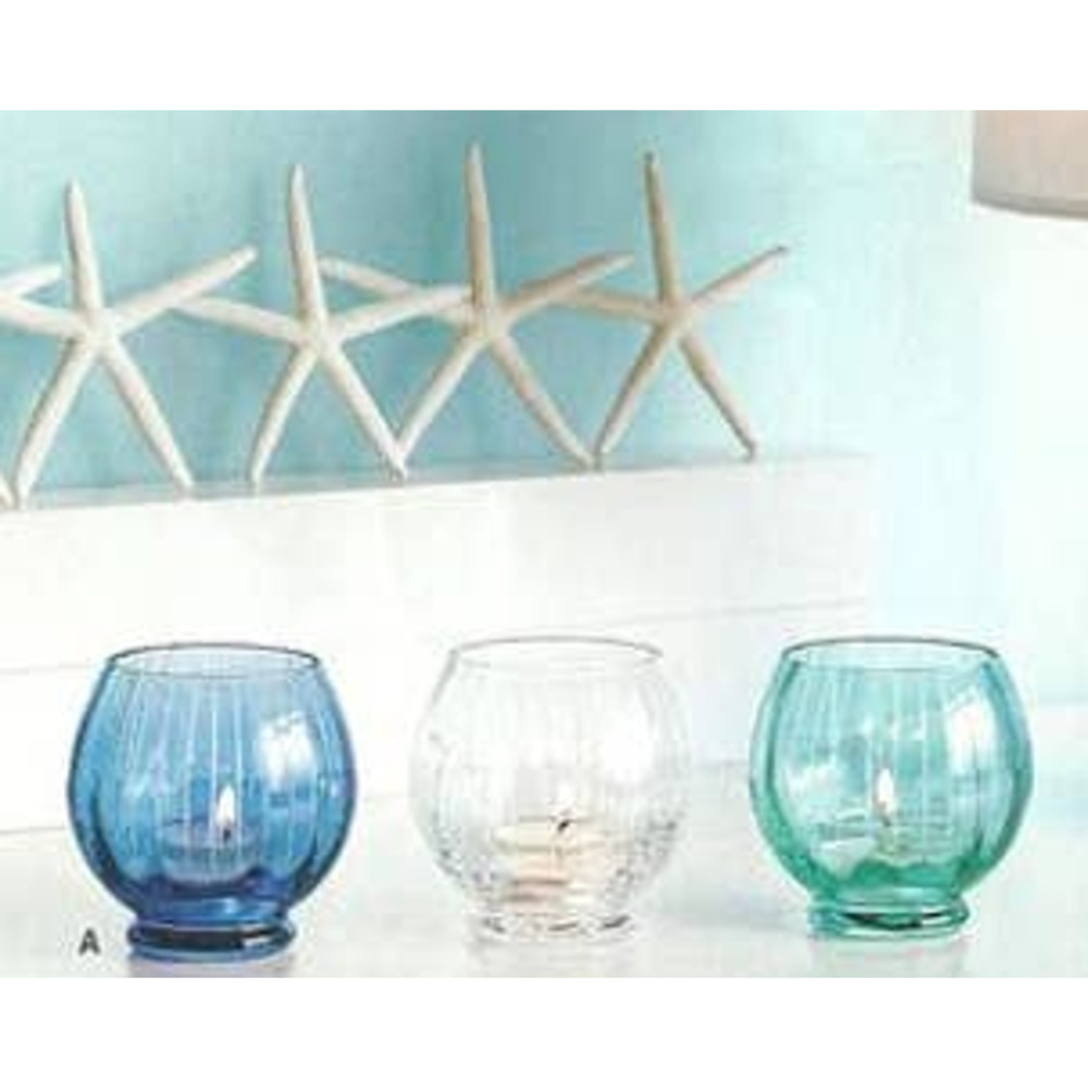 PartyLite‎ “Santorini” Tealight Trio Candle Holders Clear Turquoise Navy Blue
